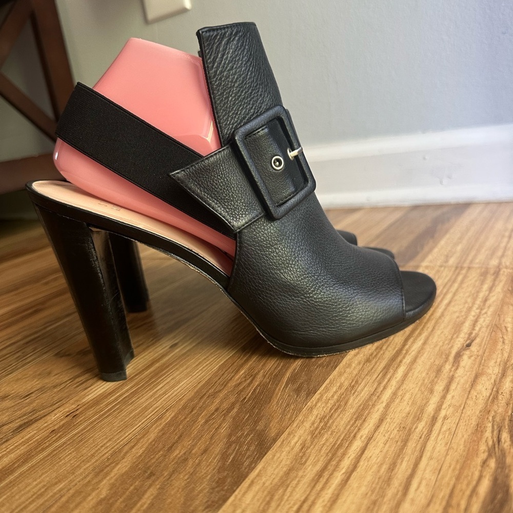 Stuart Weitzman Black Leather Open Toe High Heels Slingback Bootie Shoes 9.5 M